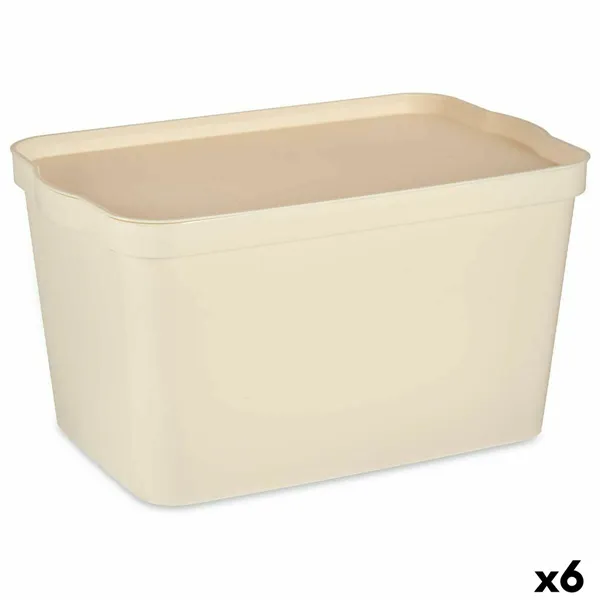 Storage Box with Lid Cream Plastic 24 L 29,3 x 24,5 x 45 cm (6 Units)