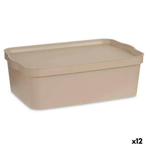 Storage Box with Lid Beige Plastic 14 L 29,5 x 14,5 x 45 cm (12 Units)