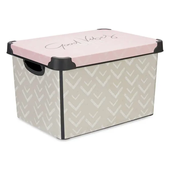 Storage Box with Lid Vibes Arrows Pink Plastic 17 L 28 x 22 x 37 cm (12 Units)