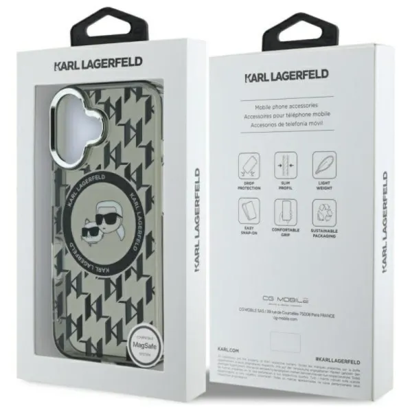 Karl Lagerfeld IML Monogram Karl & Choupette Head MagSafe - Case for iPhone 16 (black)