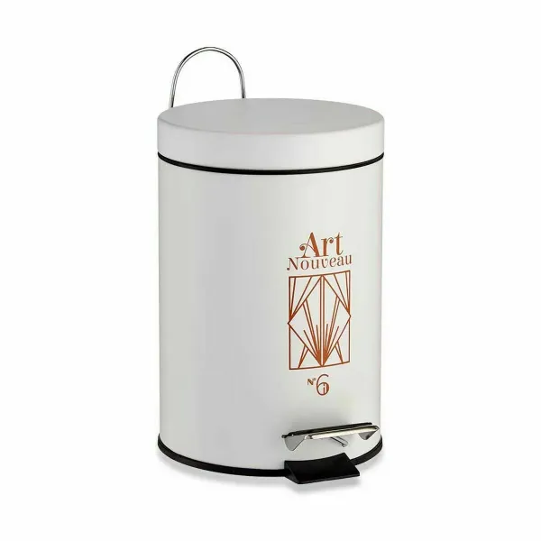 Pedal bin Art Nouveau White Bronze Steel Plastic 3 L (6 Units)