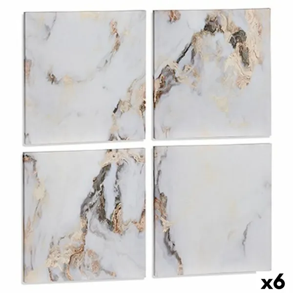 Set of 4 pictures Canvas Marble White 35 x 7 x 35 cm (6 Units)