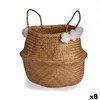 Decorative basket Pompoms White Natural Rushes 8 L 32 x 30 x 32 cm (8 Units)