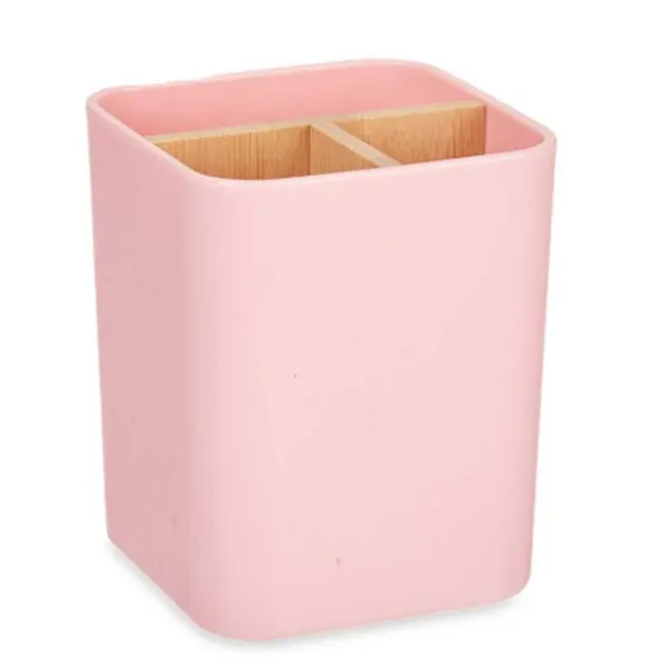 Toothbrush Holder Pink Bamboo polypropylene 9 x 11 x 9 cm (6 Units)