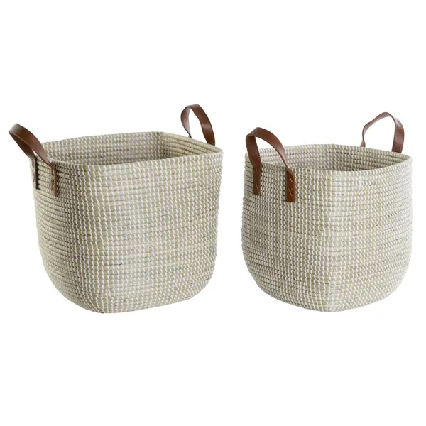 Basket set DKD Home Decor Natural Light brown Polyurethane Seagrass 38 x 38 x 35 cm