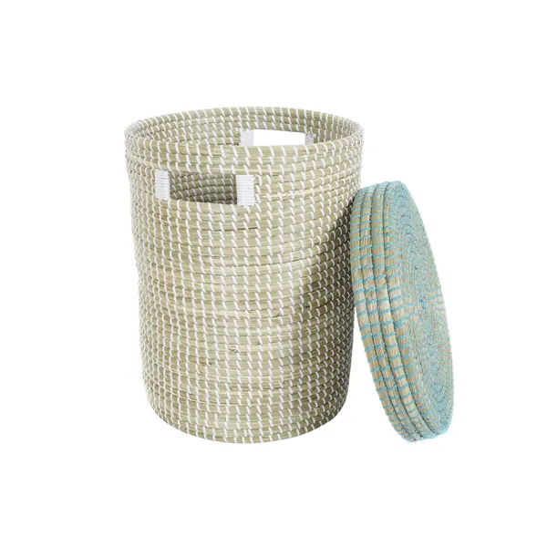 Basket set DKD Home Decor Blue White Natural Seagrass 44 x 44 x 51 cm