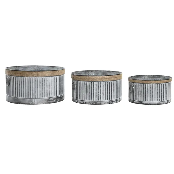 Set of Planters DKD Home Decor Brown Grey Metal Rope Vintage Worn 38 x 38 x 21 cm