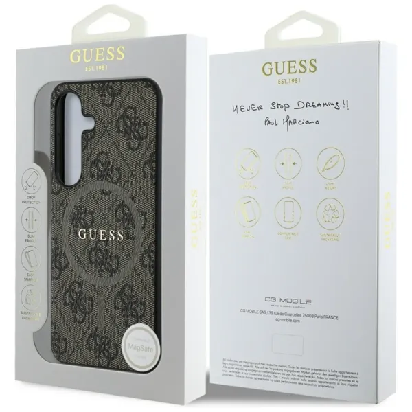 Guess Leather 4G Colored Ring Classic Logo MagSafe - Case for Samsung Galaxy S25 (brown)