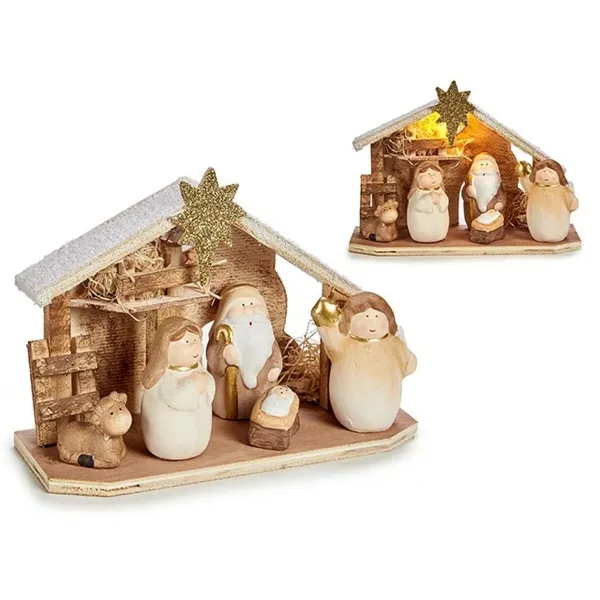 Christmas nativity set White Brown Grey Wood Ceramic 8,5 x 16 x 22,5 cm (8 Units)