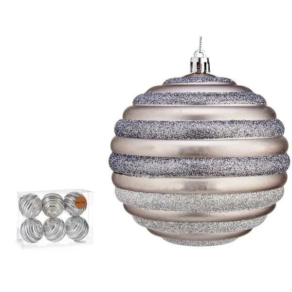 Set of Christmas balls Circles 10 cm Silver Plastic (6 Units)