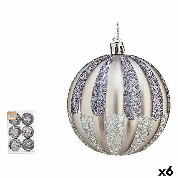 Set of Christmas balls 10 cm Silver PVC (6 Units)