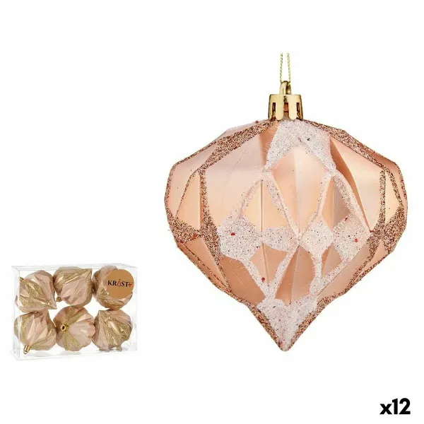 Set of Christmas balls Diamond Copper Plastic Ø 8 cm (12 Units)