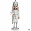 Decorative Figure Nutcracker White Silver Plastic 9,5 x 28,5 x 7,5 cm (12 Units)