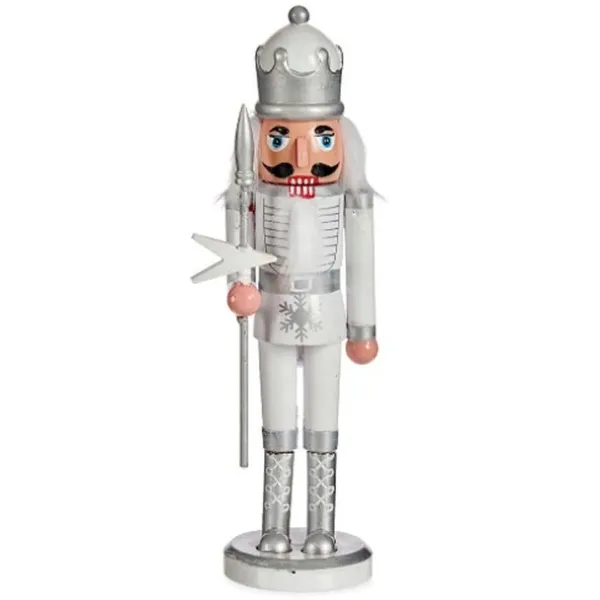 Decorative Figure Nutcracker White Silver Plastic 9,5 x 28,5 x 7,5 cm (12 Units)