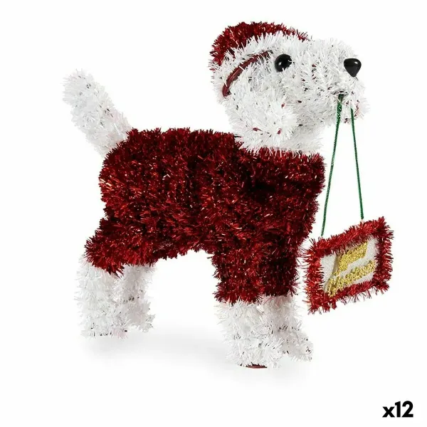 Decorative Figure Dog Tinsel White Red polypropylene PET 9 x 23 x 29,5 cm (12 Units)