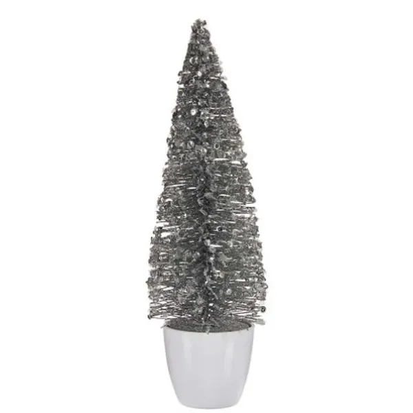 Decorative Figure Christmas Tree White Silver Plastic 10 x 33 x 10 cm (6 Units)