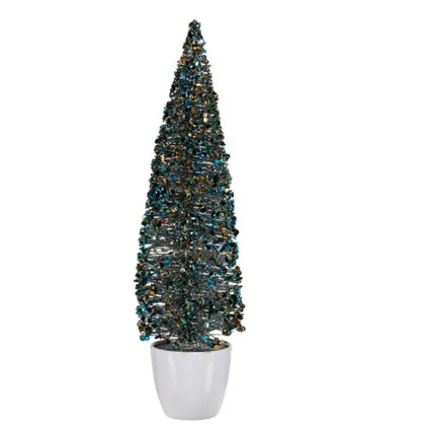 Decorative Figure Christmas Tree Blue Golden Plastic 10 x 38 x 10 cm (6 Units)