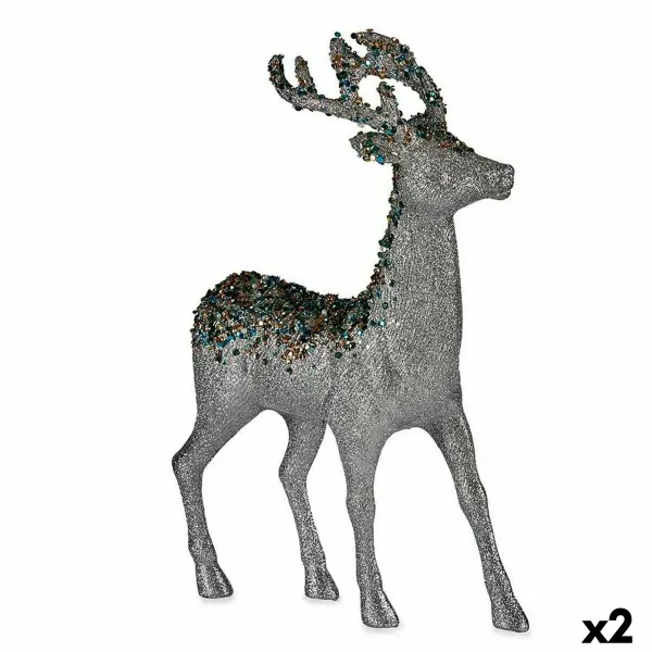 Decorative Figure Christmas Reindeer Silver Plastic 15 x 45 x 30 cm (2 Units)