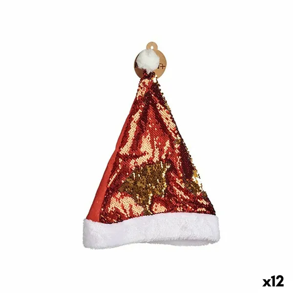 Father Christmas Hat Sequins Red Golden 28 x 2 x 39 cm (12 Units)