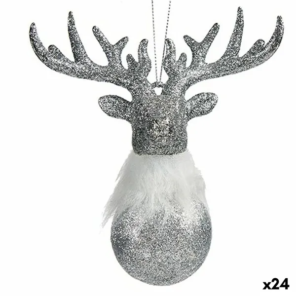 Christmas bauble Reindeer Silver Plastic Glitter 13,5 x 15,5 x 7 cm (24 Units)