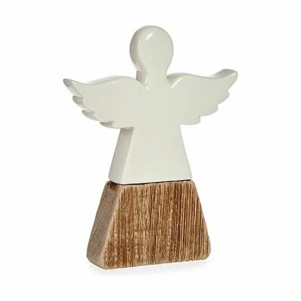 Decorative Figure Angel White Brown Wood Ceramic 2,5 x 18 x 15 cm (6 Units)