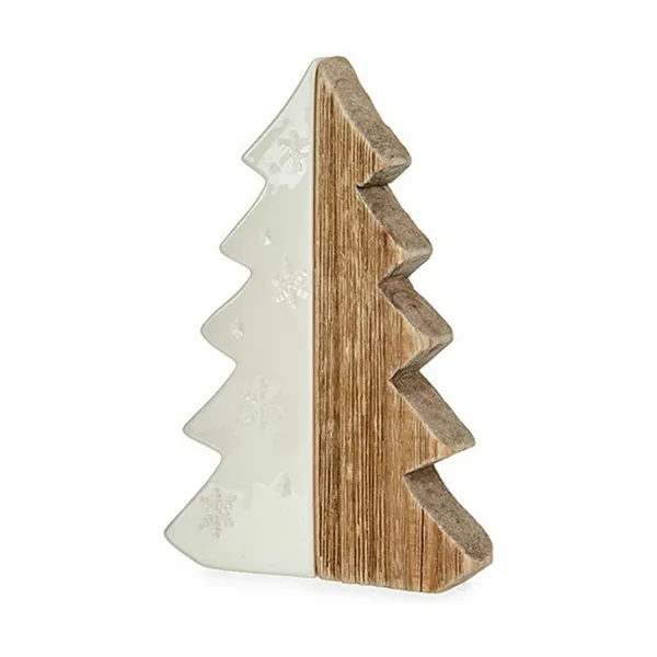 Decorative Figure Christmas Tree White Natural Wood Ceramic 3 x 21 x 14 cm (6 Units)