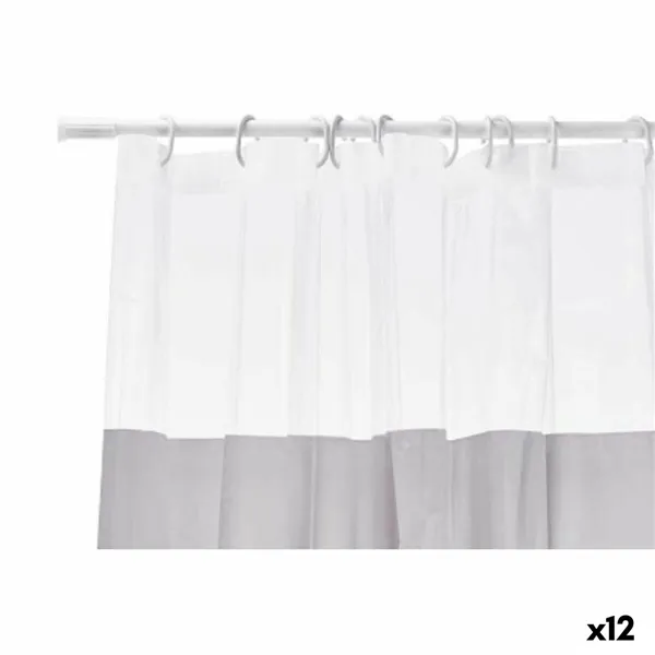 Shower Curtain Transparent 180 x 180 cm Grey Plastic PEVA (12 Units)