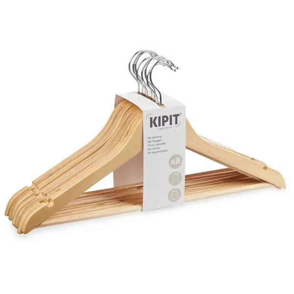 Set of Clothes Hangers 44,5 x 1,2 x 23 cm Brown Wood Metal (8 Units)