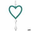 Christmas bauble Heart Green Plastic Glitter 9 x 16 x 2 cm (24 Units)