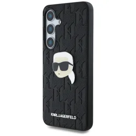 Karl Lagerfeld Leather Monogram Pin Logo Karl Head - Case for Samsung Galaxy S25 (Black)