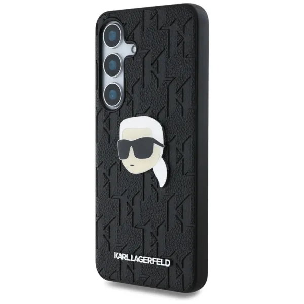 Karl Lagerfeld Leather Monogram Pin Logo Karl Head - Case for Samsung Galaxy S25 (Black)