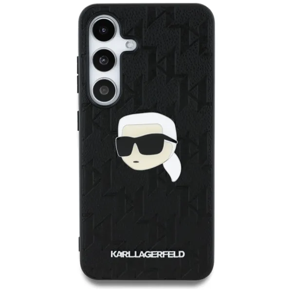 Karl Lagerfeld Leather Monogram Pin Logo Karl Head - Case for Samsung Galaxy S25 (Black)