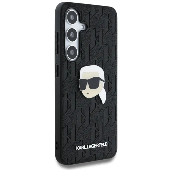 Karl Lagerfeld Leather Monogram Pin Logo Karl Head - Case for Samsung Galaxy S25 (Black)