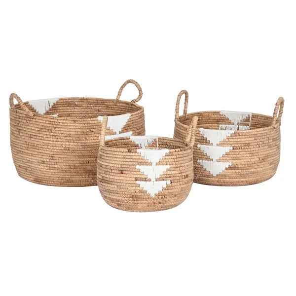 Basket set DKD Home Decor White Natural Rope Seagrass Boho 55 x 55 x 40 cm