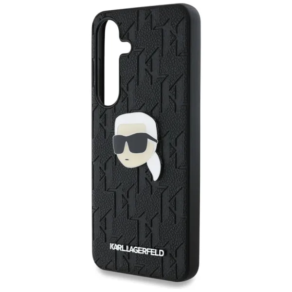 Karl Lagerfeld Leather Monogram Pin Logo Karl Head - Case for Samsung Galaxy S25 (Black)