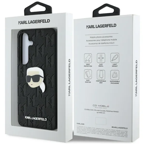Karl Lagerfeld Leather Monogram Pin Logo Karl Head - Case for Samsung Galaxy S25 (Black)