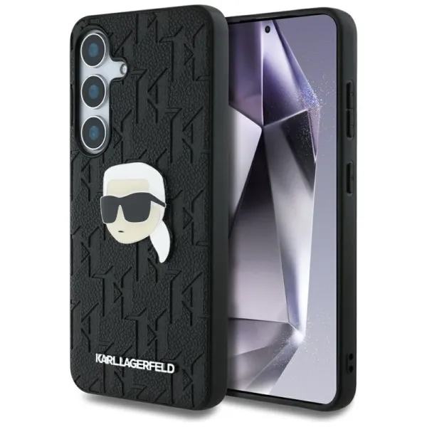 Karl Lagerfeld Leather Monogram Pin Logo Karl Head - Case for Samsung Galaxy S25+ (Black)