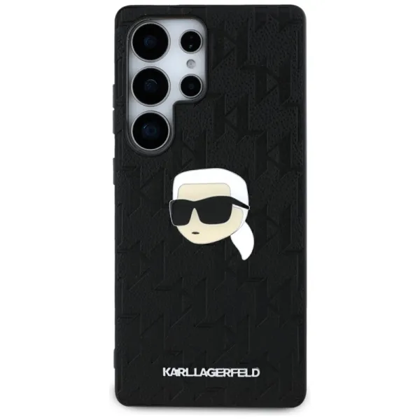 Karl Lagerfeld Leather Monogram Pin Logo Karl Head - Case for Samsung Galaxy S25 Ultra (Black)