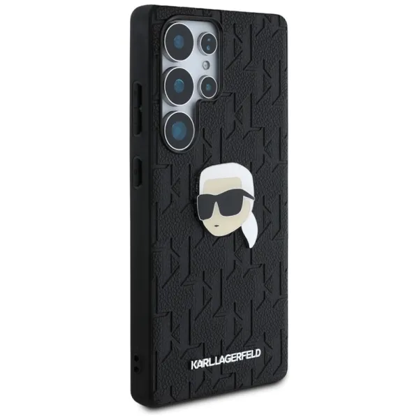 Karl Lagerfeld Leather Monogram Pin Logo Karl Head - Case for Samsung Galaxy S25 Ultra (Black)