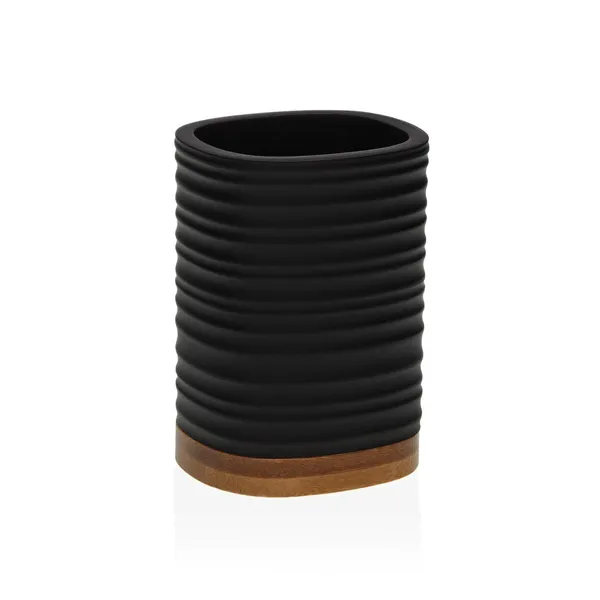 Toothbrush Holder Versa Black Resin Bamboo 7,6 x 10,6 x 6,7 cm