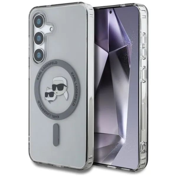 Karl Lagerfeld Button Karl & Choupette Heads Printed Logo MagSafe - Case for Samsung Galaxy S25 (Black)