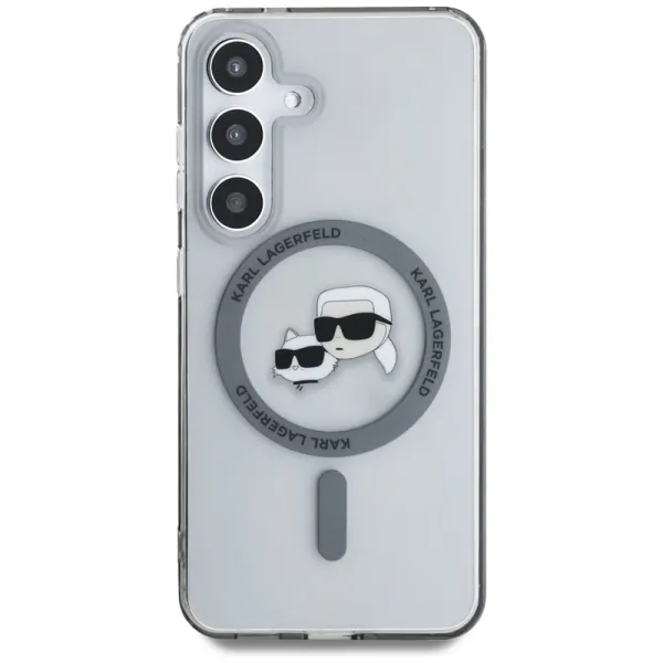 Karl Lagerfeld Button Karl & Choupette Heads Printed Logo MagSafe - Case for Samsung Galaxy S25 (Black)