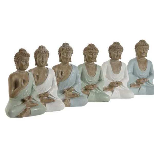 Decorative Figure Home ESPRIT White Green Turquoise Buddha Oriental 6 x 4 x 8,5 cm (6 Units)