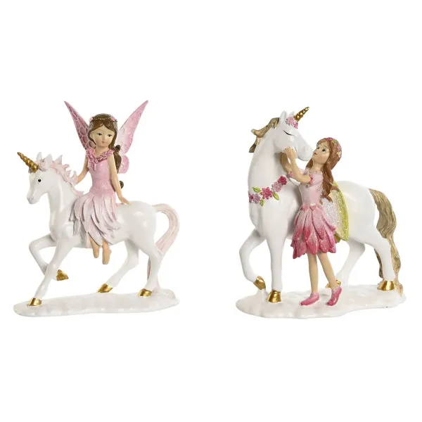 Decorative Figure Home ESPRIT White Pink 16 x 7 x 19 cm (2 Units)