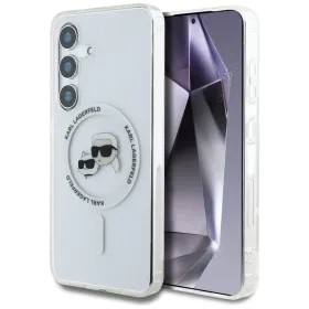 Karl Lagerfeld Button Karl & Choupette Heads Printed Logo MagSafe - Case for Samsung Galaxy S25+ (White)