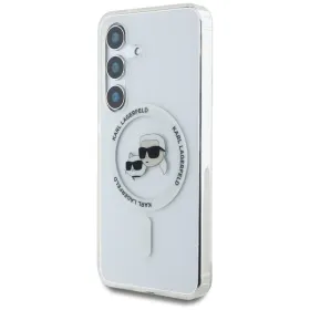 Karl Lagerfeld Button Karl & Choupette Heads Printed Logo MagSafe - Case for Samsung Galaxy S25+ (White)