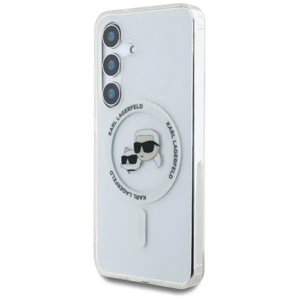 Karl Lagerfeld Button Karl & Choupette Heads Printed Logo MagSafe - Case for Samsung Galaxy S25+ (White)