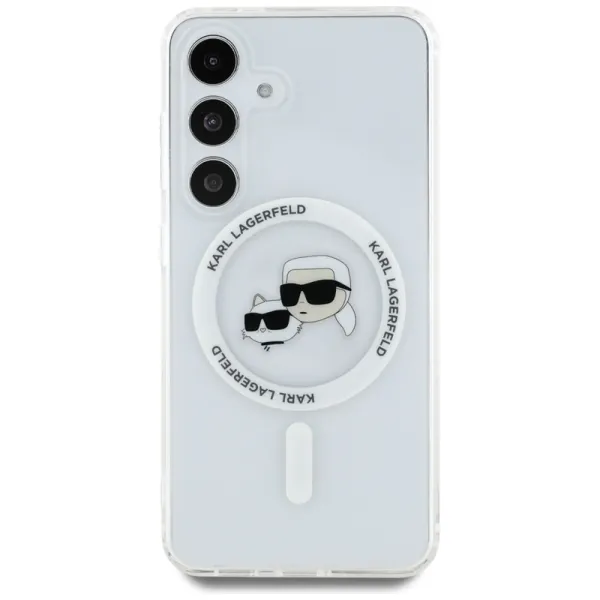 Karl Lagerfeld Button Karl & Choupette Heads Printed Logo MagSafe - Case for Samsung Galaxy S25+ (White)