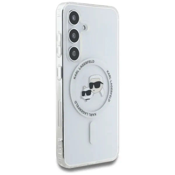 Karl Lagerfeld Button Karl & Choupette Heads Printed Logo MagSafe - Case for Samsung Galaxy S25+ (White)
