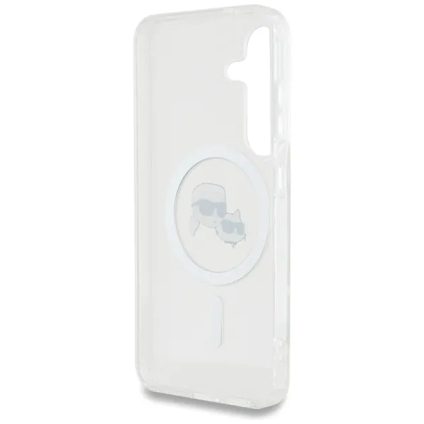 Karl Lagerfeld Button Karl & Choupette Heads Printed Logo MagSafe - Case for Samsung Galaxy S25+ (White)